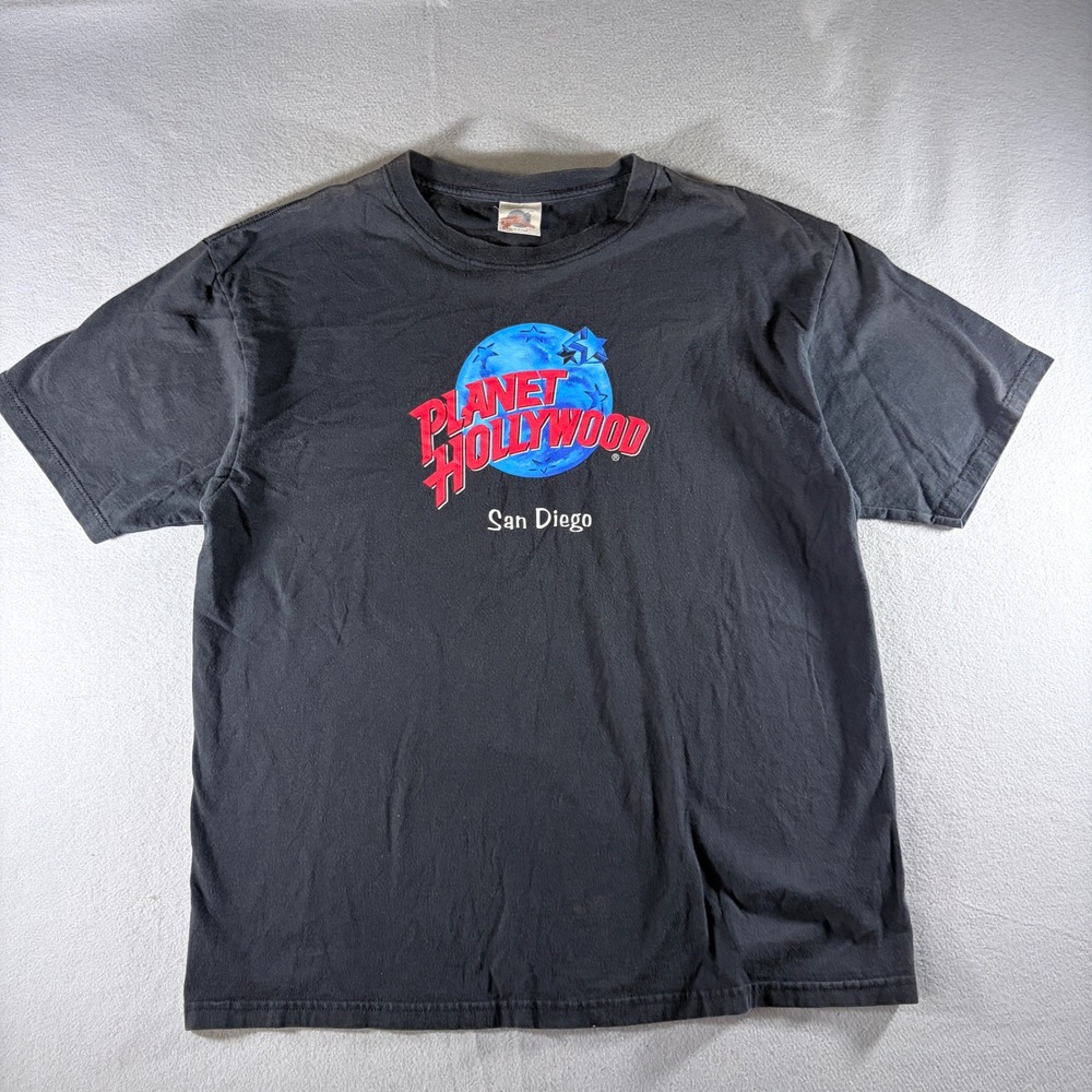 Vintage Planet Hollywood San Diego Black Graphic T-Shirt Men XL 1991 Made in USA